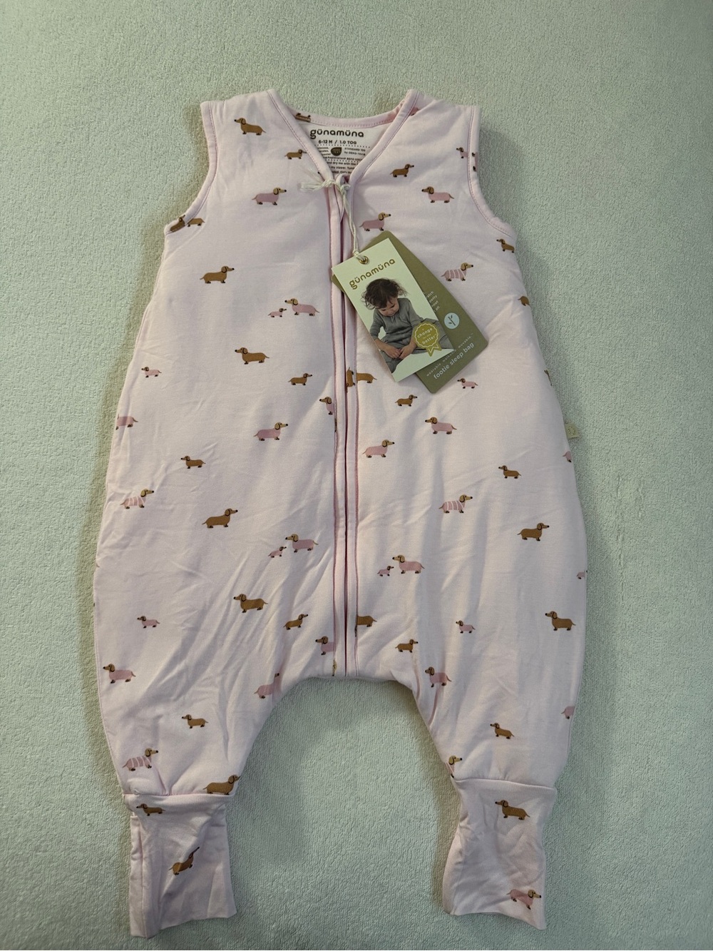 NWT Gunamuna 6-12M footie sleep sack - girl dog / 1.0 tog